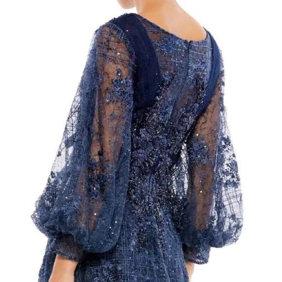 NWT MAC DUGGAL EMBELLISHED PLUNGE NECK PUFF SLEEVE A LINE GOWN 20283 - Picture 8 of 16